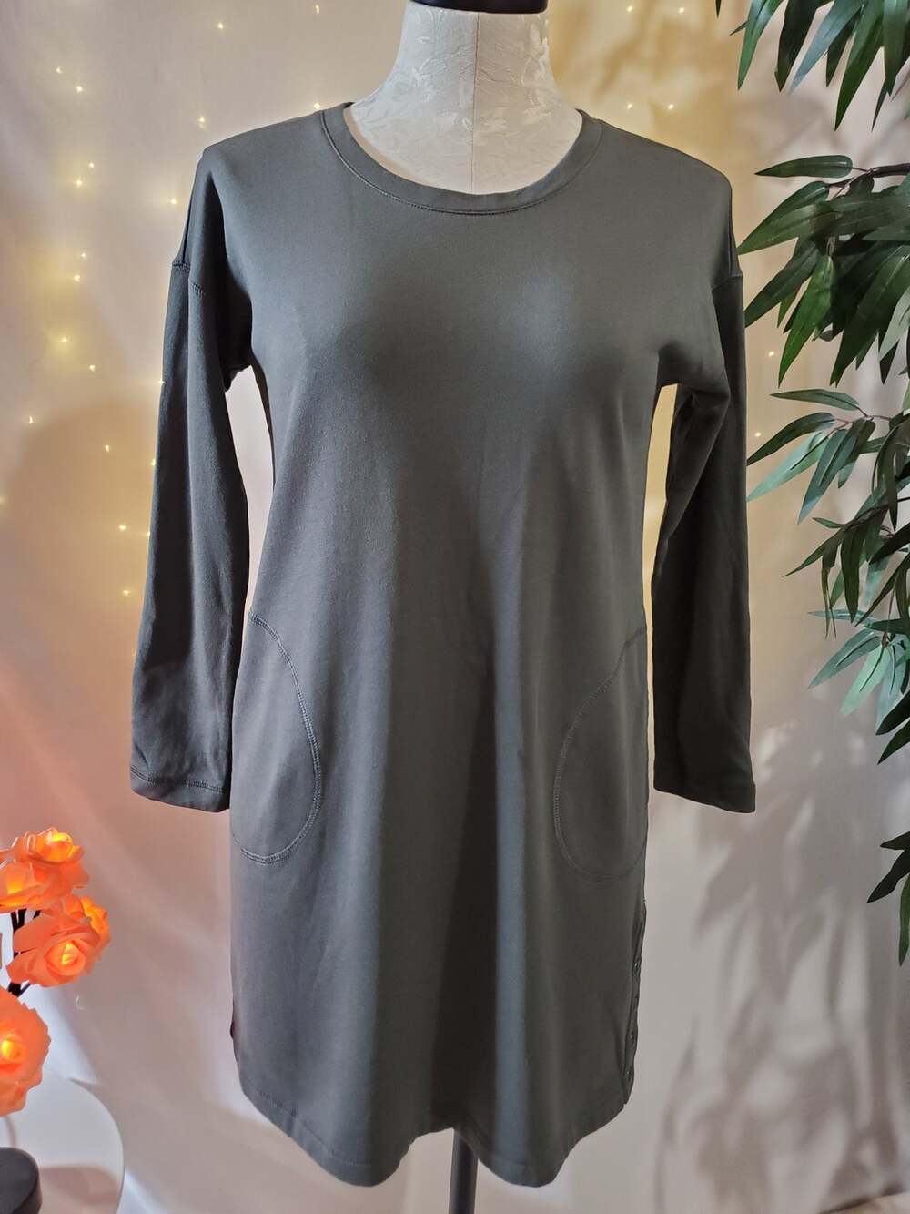 J. Jill Women's Longline 3/4 Sleeve Green Tunic Top Size XSP Pockets Lagenlook